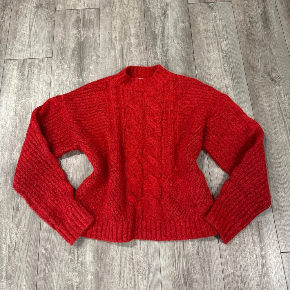 Treasure & Bond Vibrant Red Cable Knit Sweater
